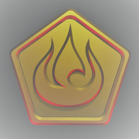 Pentagonal coin with flame icon